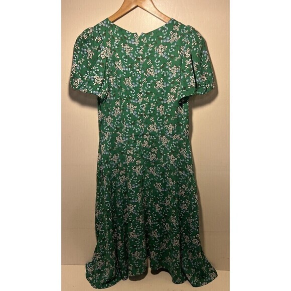 Loft Petite 4P Green‎ Floral Dress Lightweight Short Sleeves EUC Zip Back - Picture 3 of 4